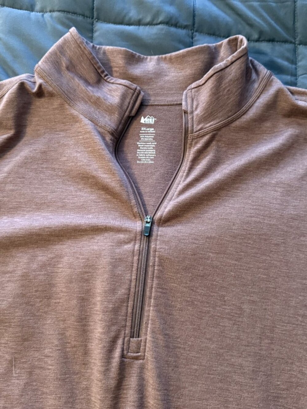 REI Men’s Long Sleeve Technical Quarter Zip Heathered Brown Size 3XL UPF 50+